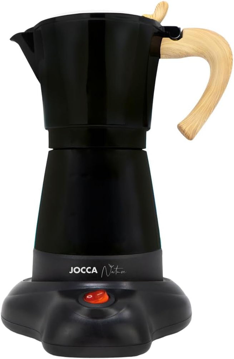 Italský elektrický kávovar Jocca Hliníkový přenosný ruční kávovar na 6 šálků s dřevěnou rukojetí ve stylu černé mocha
