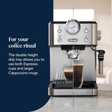 Portafiltrační espresso De'Longhi Classic EM450.M s profesionálním napěňovačem mléka, celokovové pouzdro, 15 bar, nádrž na vodu 1,7 l, nerezová ocel/kov