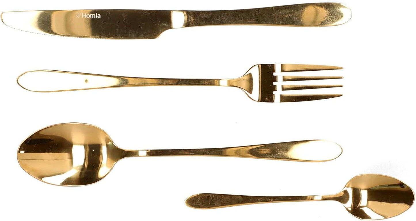 HOMLA Abele Besteckset Für Vier Personen 16-Teilig Edelstahl Hygienisch Elegant Leicht Zu Reinigen Zlatá kuchyně Naty Shop