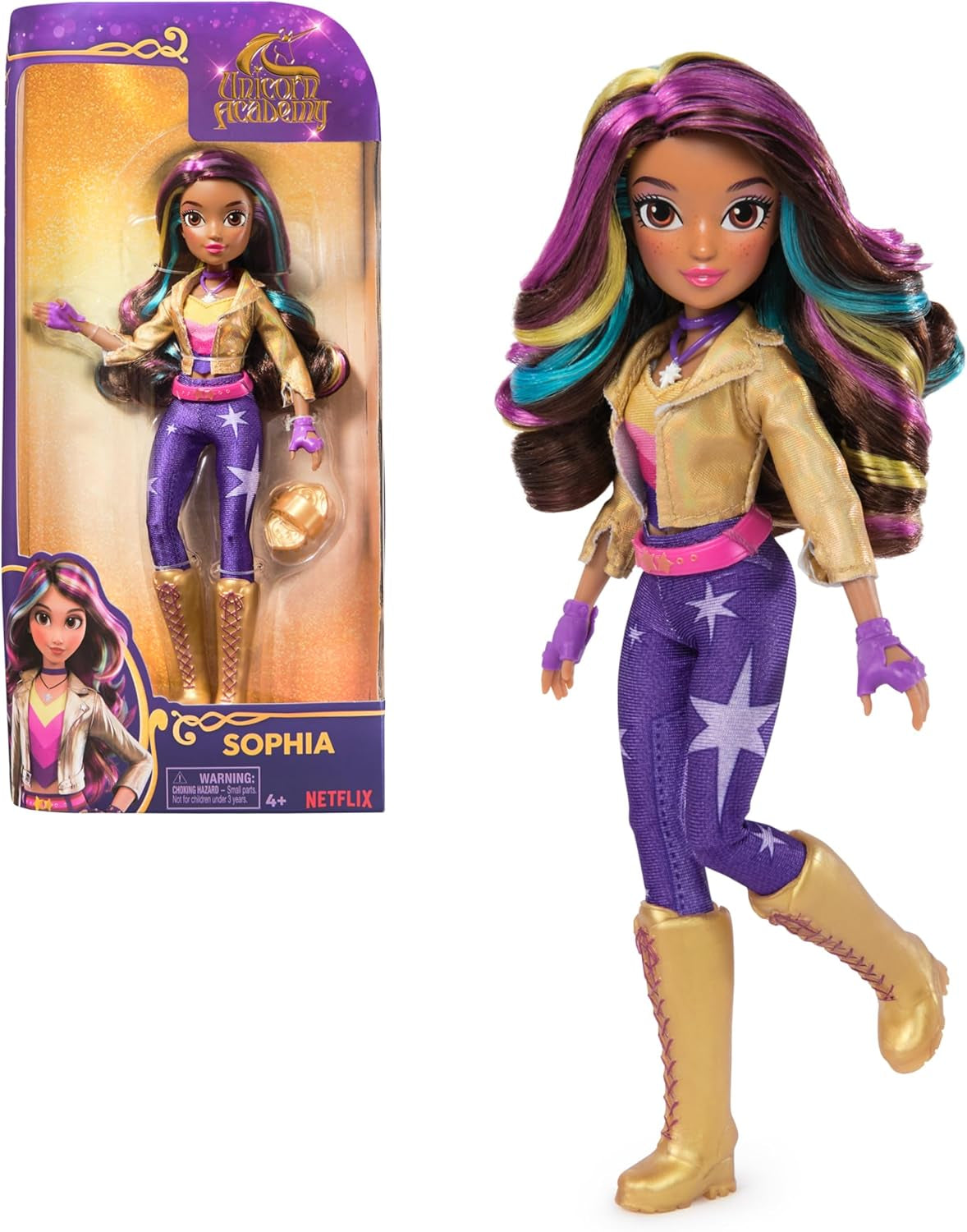 Unicorn Academy Deluxe Masked Ball Sophia – 24cm panenka z oblíbené série Netflix se 2 oblečky, klasickým oblékáním a hraním rolí, věk 4+ Naty Shop Dolls Oblékání panenky Sophia
