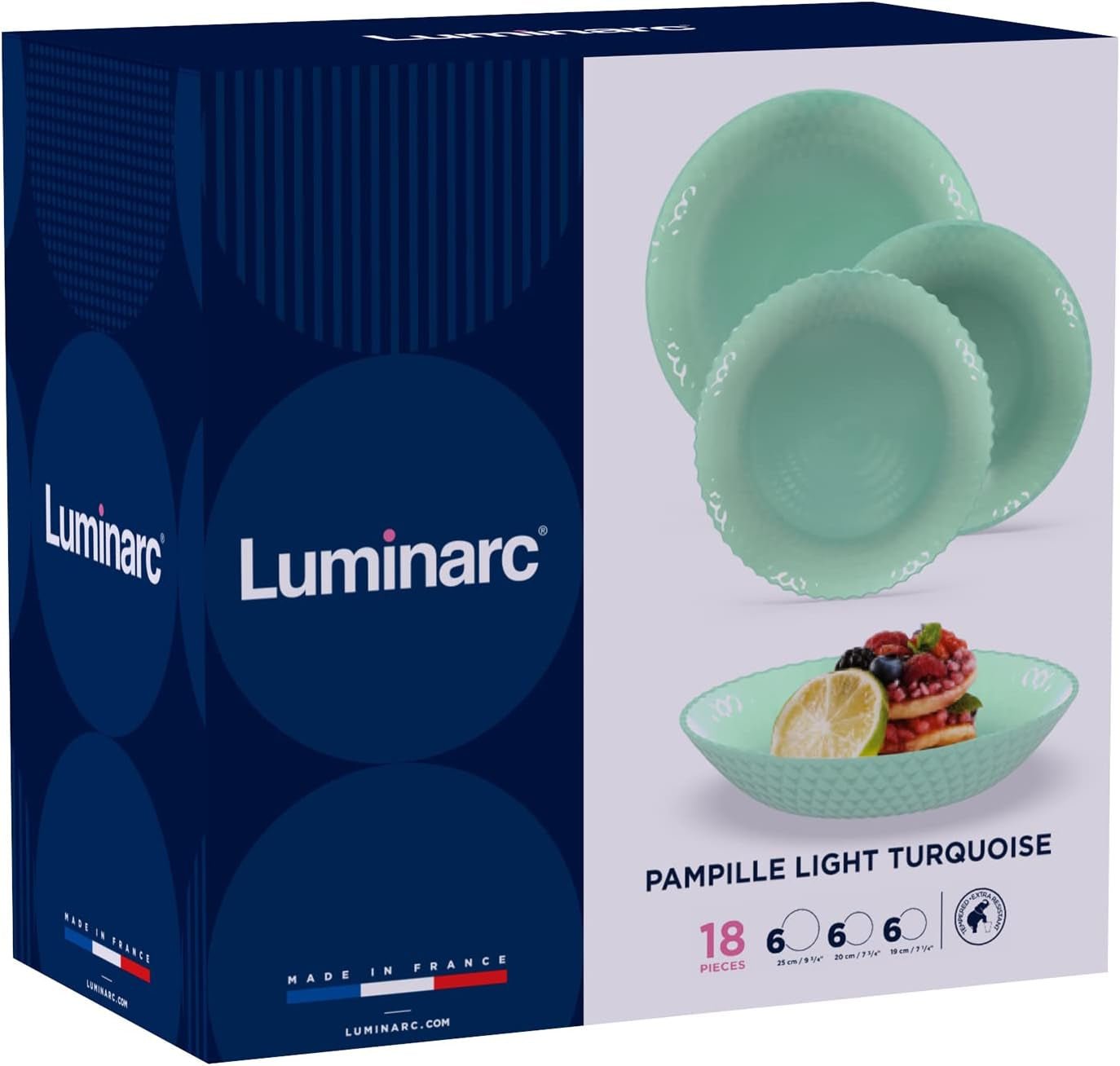 Sada jídelního nádobí Pampille Turquoise Opal, 18 kusů - 6 osob, tyrkysová