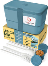 Umami Lunch Box pro dospělé, Netěsný stohovatelný Bento Box se 4 příbory a přihrádkami, Box na oběd pro dospělé, To-Go Zásobník na salát, Piknik / Kancelář Lunch Box, Charcoal Grey, 1500 ml