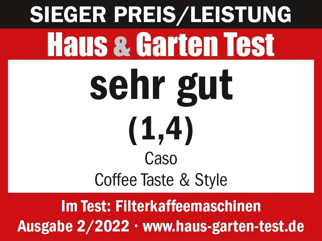 Espresso kávovar CASO Coffee Taste and Style s permanentním filtrem, 1,5 l, optimální teplota spařování 92-96 °C, systém proti odkapávání, optimalizovaná spařovací hlava, nerez, 12 šálků