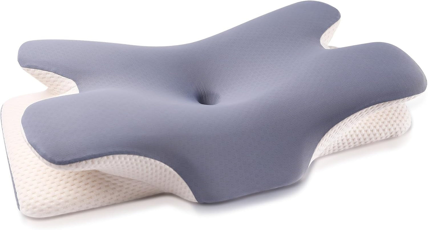 MULISOFT polštář z paměťové pěny, pohodlný polštář na hlavu, polštář na podporu krku, ergonomický boční polštář na spaní (šedý) krční ortopedické polštáře Naty Shop modrá
