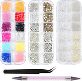 Harz Strasssteine ​​​​4200ks Strass Kristalle 1Mm-5Mm Gemischte Kinder Bastelsachen Kit Mit Strass Mit Picking Pinzette Und Stift Für DIY Nägel Kleidung Kunsthandwerk Gemischt Becher Party (A)