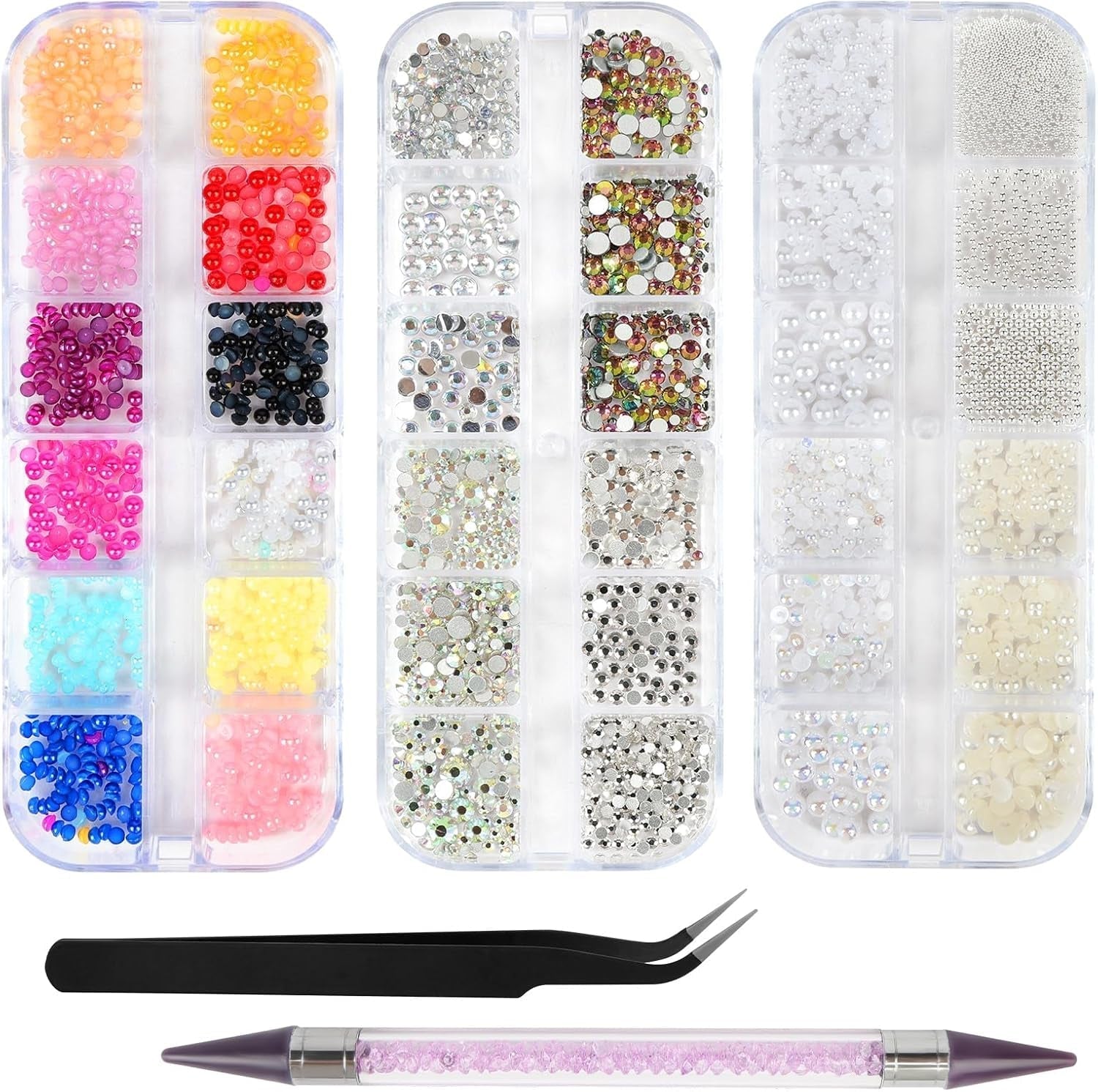 Harz Strasssteine ​​​​4200ks Strass Kristalle 1Mm-5Mm Gemischte Kinder Bastelsachen Kit Mit Strass Mit Picking Pinzette Und Stift Für DIY Nägel Kleidung Kunsthandwerk Gemischt Becher Party (A)