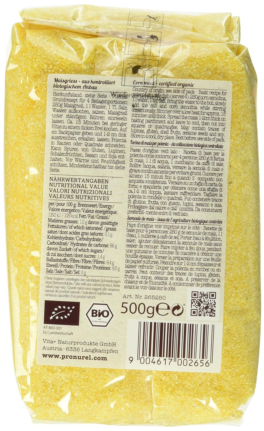 Verival Maisgrieß - Bio, 6Er balení (6 X 500 G sáček) - Bio Cereale Naty Shop