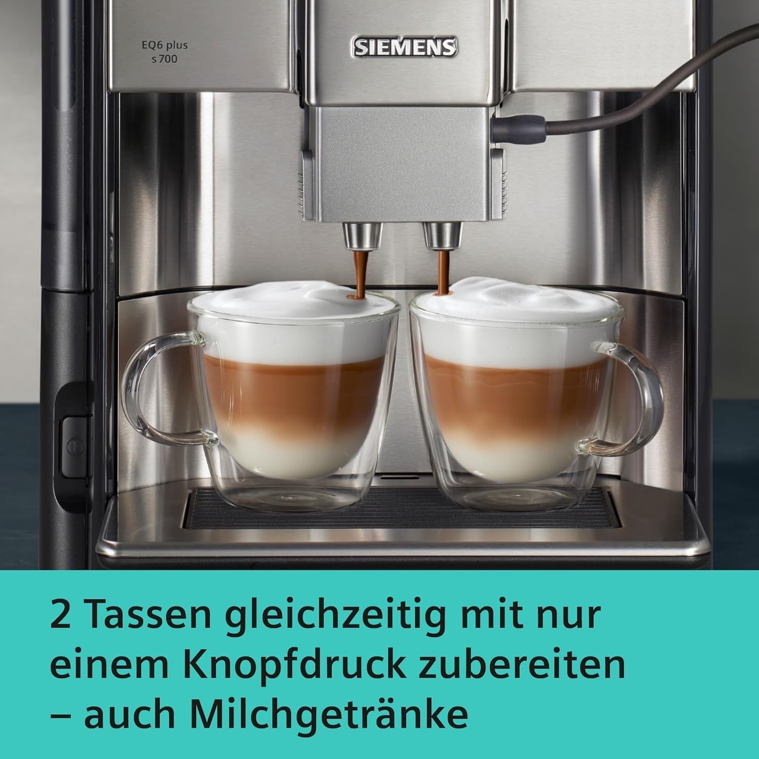 Automatický espresso kávovar Siemens EQ.6 plus s700 TE657503DE, na mnoho kávových specialit, napěňovač mléka, keramický mlýnek, dvojitá funkce kávy, proti vodnímu kameni, automatické čištění párou, 1500 W, nerez