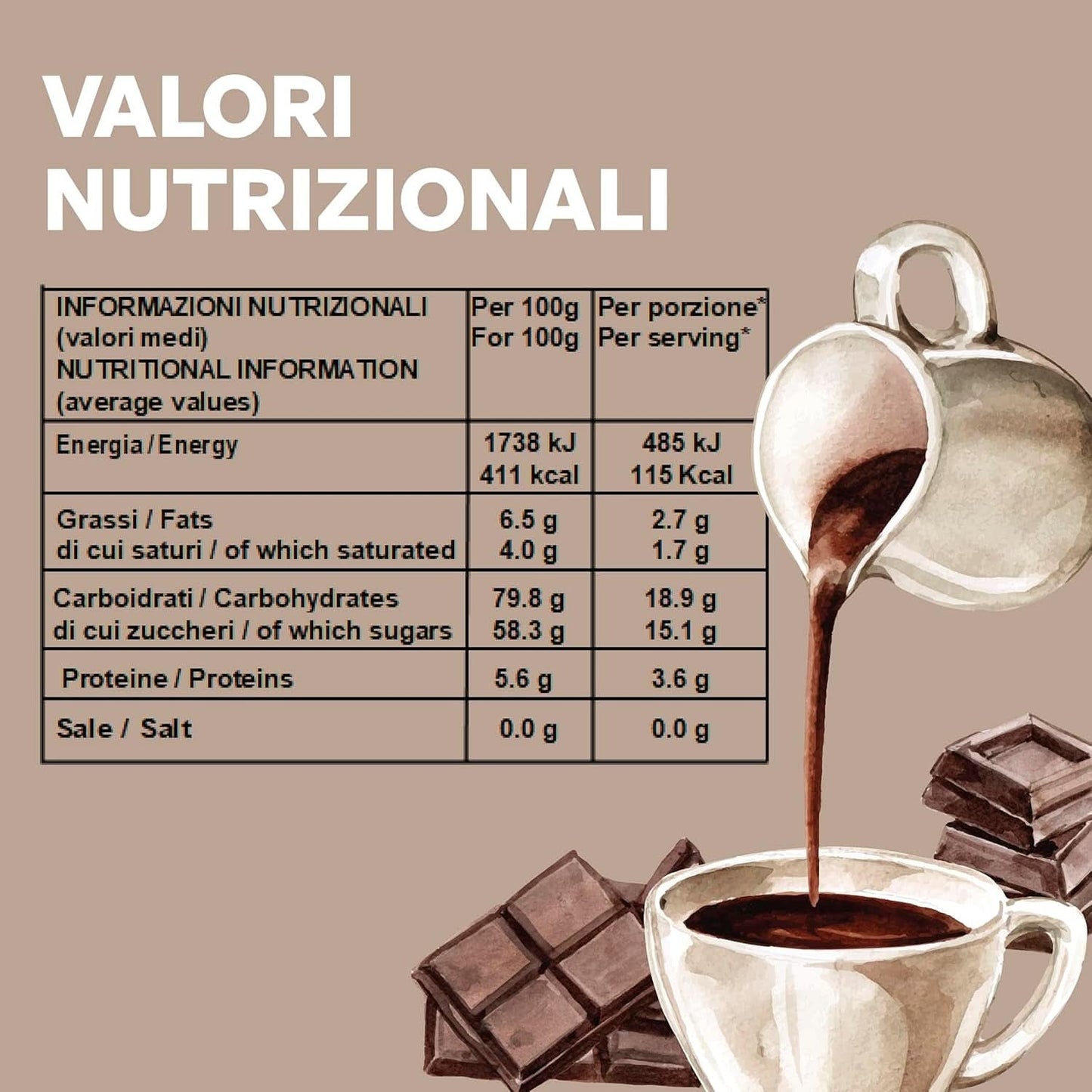Italská horká čokoláda s příchutí Cortina CLASSIC - (15 X 30 g) Jedna porce, obálka, 450 g kakaa a horké čokolády Naty Shop