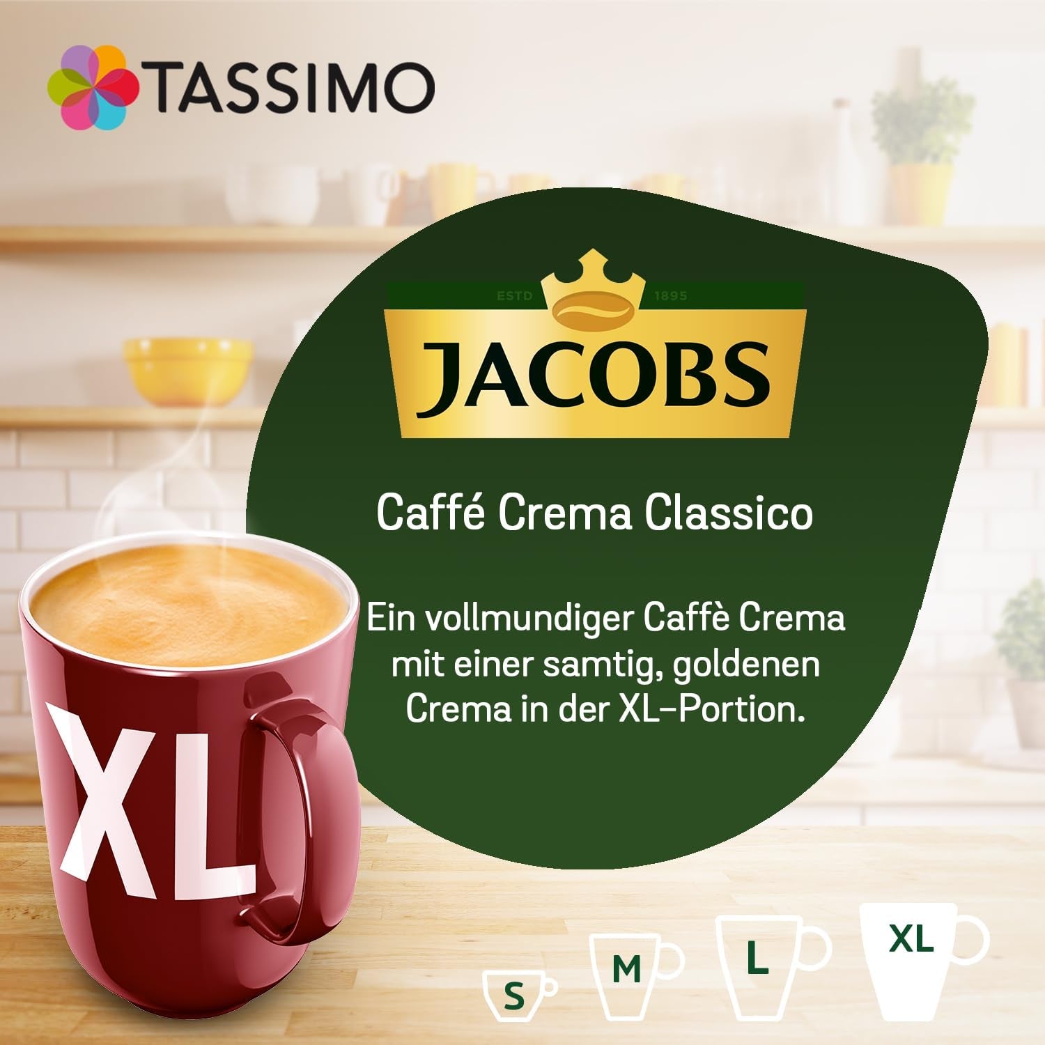 Tassimo Kapseln Jacobs Caffè Crema Classico XL, 5 x 16 polštářků, 80 kávových kapslí