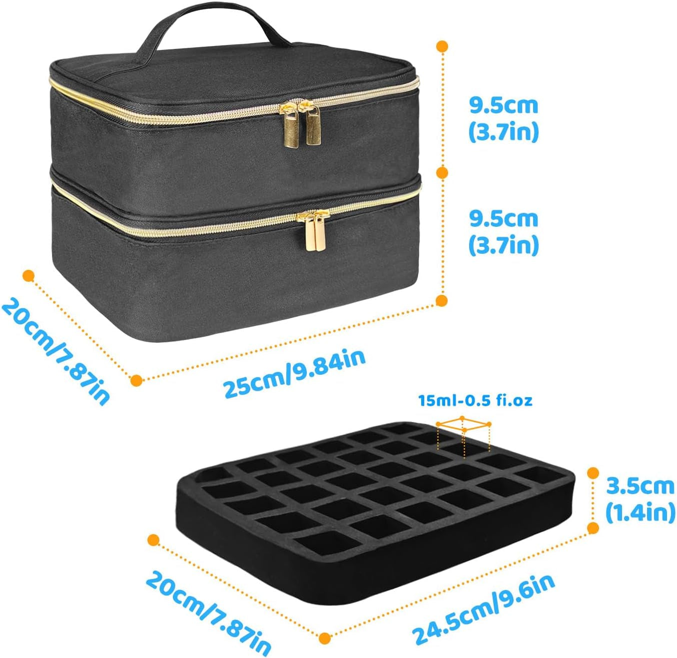 Tasche s organizérem laku na nehty, úložná krabička na lak na nehty Doppelschicht, organizér Koffer Für Nageldesign Kosmetiktasche Für 30 lahviček s neonailovou bází (15 ml-0,5 Fl. Oz) & 1 lampa na nehty (Schwarz)
