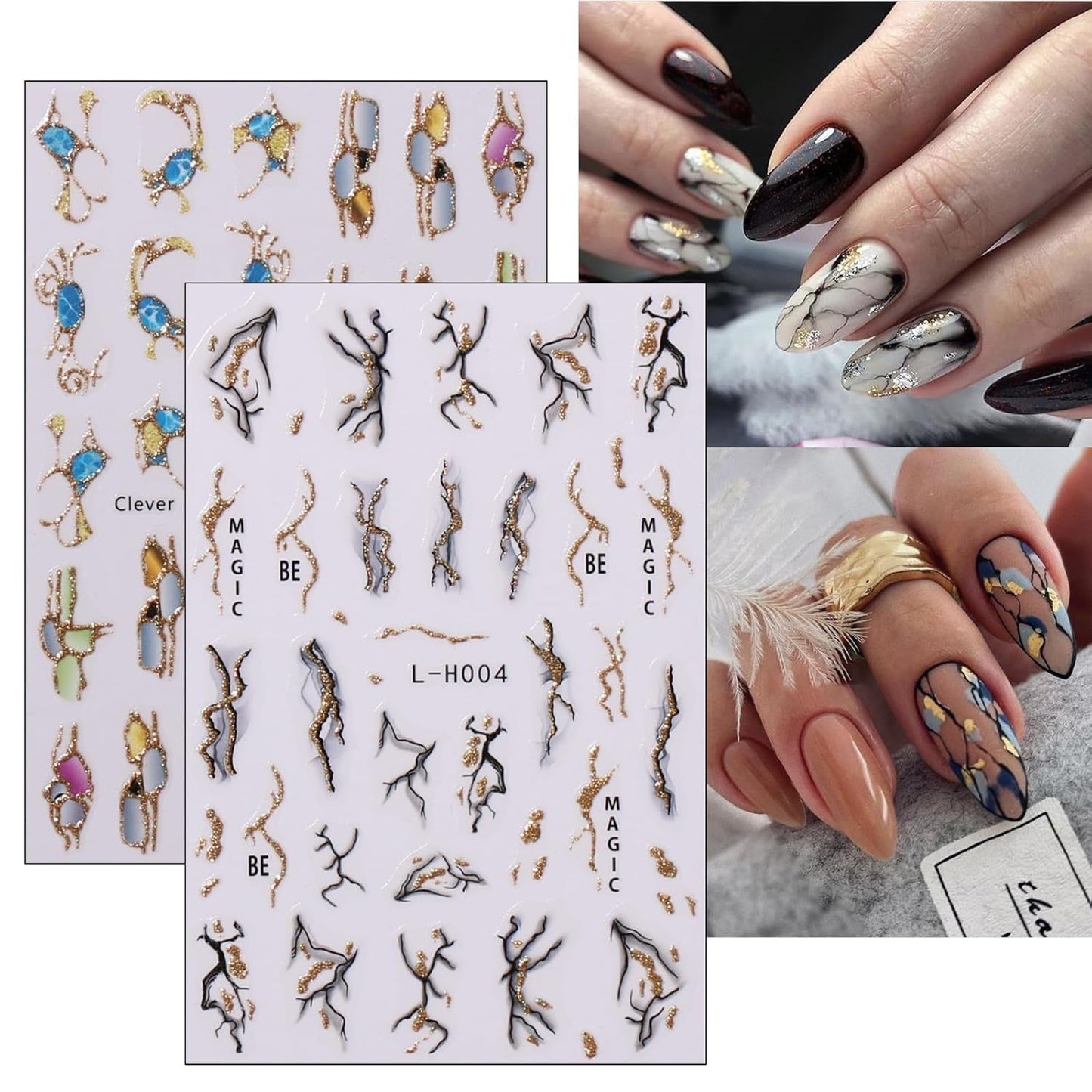 JMEOWIO Nálepka na nehty Marmor Französische Spitze 10 Blatt Nálepka na nehty Selbtklebend Nagelaufkleber Bunt Dekoration Nageldesign Zubehör