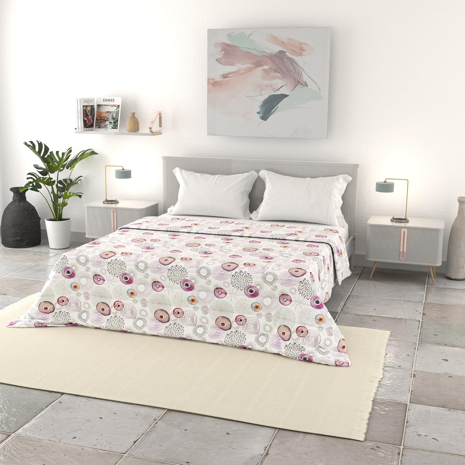 Italské povlečení základní letní přikrývka, potištěné mikrovlákno, 250X240Cm, kruh Přehozy a přikrývky Naty Shop Morfeo 250X240Cm
