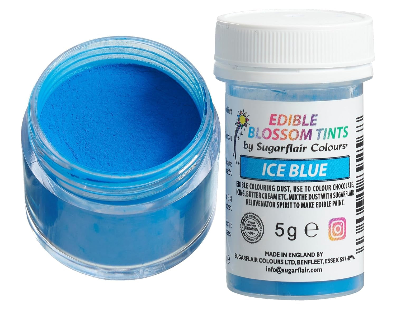 Sugarflair Blossom Tint Dust Ice Blue Food Coloring Powder - potravinářské barvivo v prášku na ozdoby dortů, fondán, polevu, čokoládu, máslový krém, makronky a další - 5G