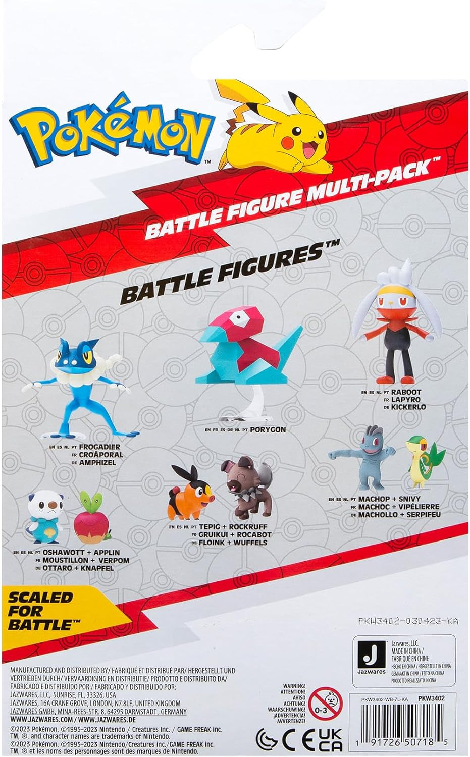 Pokémon PKW3402 - Multipack bitevních figurek - 4 balíčky s Pikachu, Croc, Kwaks, Felori, oficiální detailní figurky, každá 5 cm Akční figurky Naty Shop