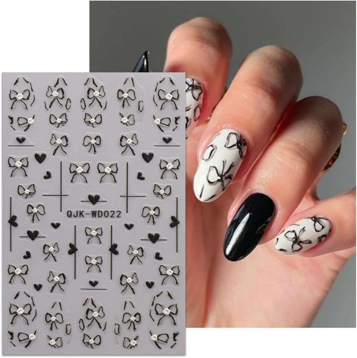 JMEOWIO Nálepka na nehty Bunte Herz Schleife 6 Blatt Nálepka na nehty Selbtklebend Nagelaufkleber Dekoration Nageldesign Zubehör