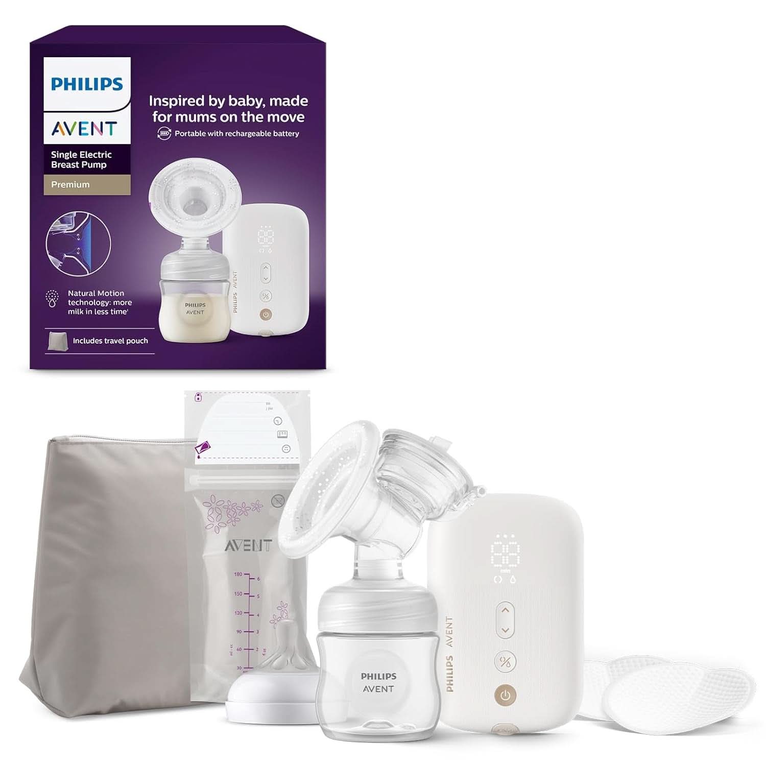Elektronische Philips Avent Einzelmilchpumpe Premium - Mit Natural Motion Technologie, Wiederaufladbarem Akku, Timer-Anzeige (Modell SCF396/31) Příslušenství Jídlo a kojení Bebe Naty Shop