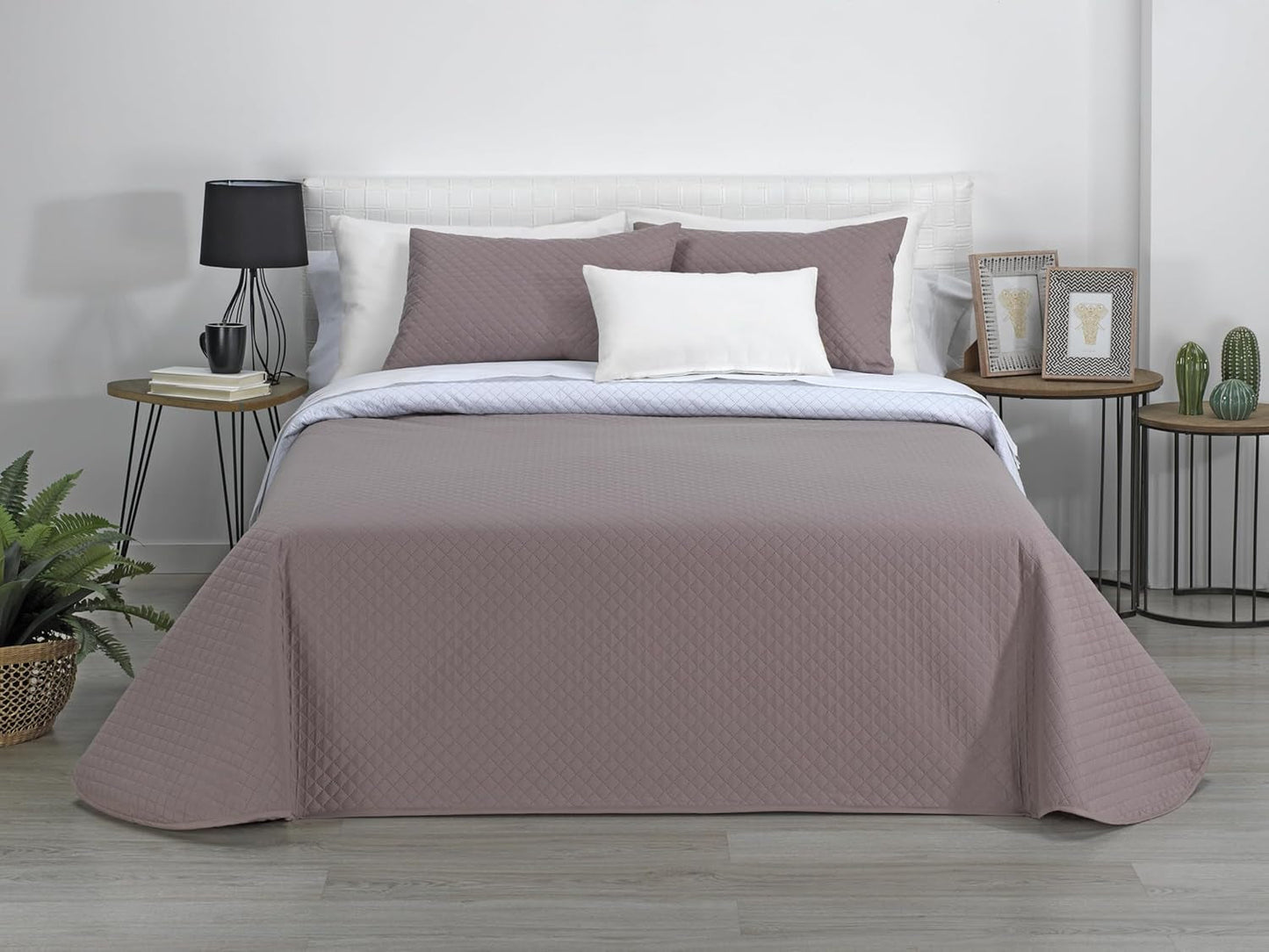 AVA | Boutique oboustranná přikrývka | Pro všechna roční období | Barva - Bílá/Taupe | Pro postel 120/135 cm. postel. (230 X 270 Cm. Ancho X Alto) | Prošívaná přikrývka Přikrývky a přikrývky Naty Shop