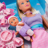 Simba 105730211 - Steffi Love Nanny, se dvěma miminky, nosičem a autosedačkou, doplňky, převlékací panenka, 29 cm, pro děti od 3 let