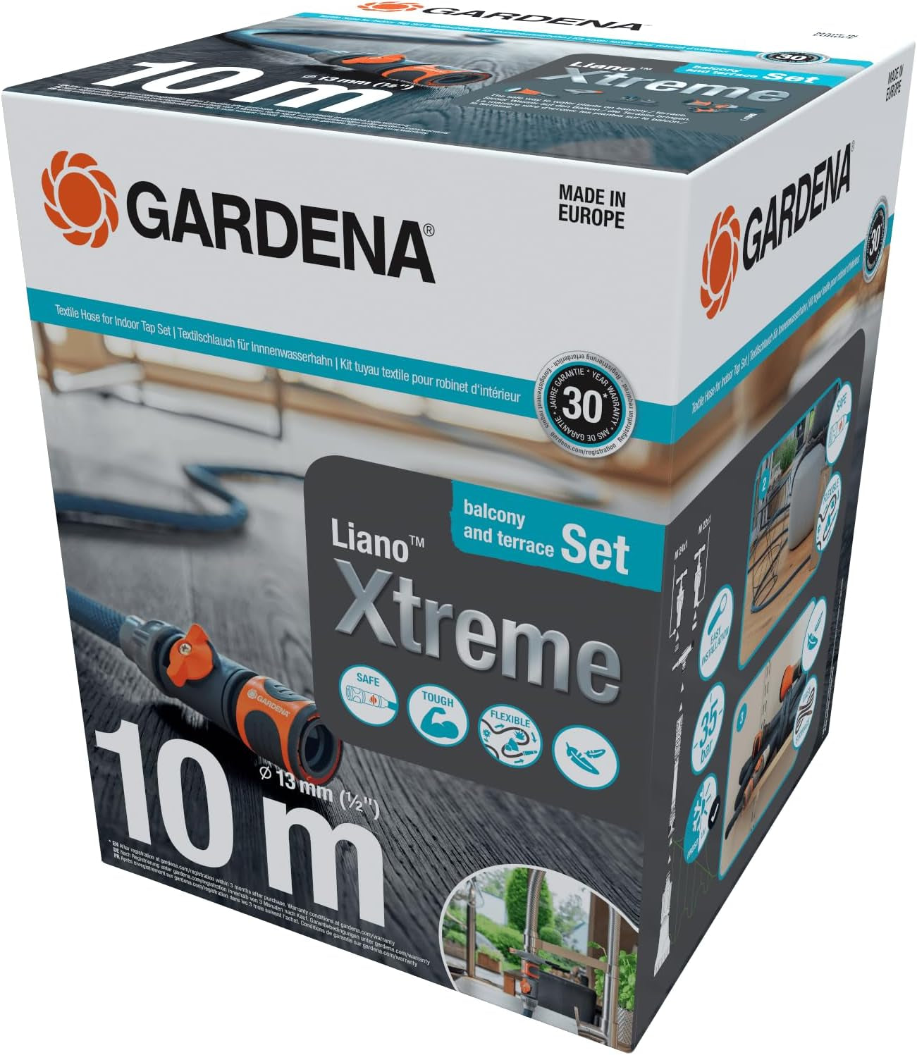 Textilní hadice Gardena Liano Xtreme 1/2", sada 10 metrů + vnitřní adaptér