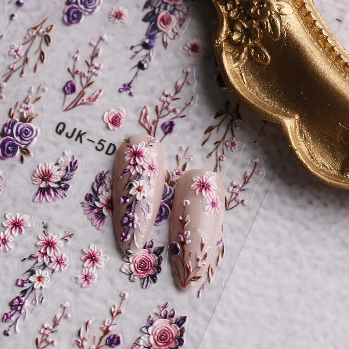 JMEOWIO 3D Nálepka na nehty Blumen Nálepka na nehty Selbstklebend Nagelaufkleber 5D Stereoskopické jarní letní dekorace Nageldesign Zubehör 4 Blatt