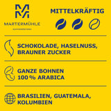 Martermühle Café Crème Kaffeebohnen 500g mittelkräftig I Arabica I Příchutě: Brauner Zucker, Haselnuss, Schokolade I Ganze Kaffeebohnen schonend geröstet, säurearm