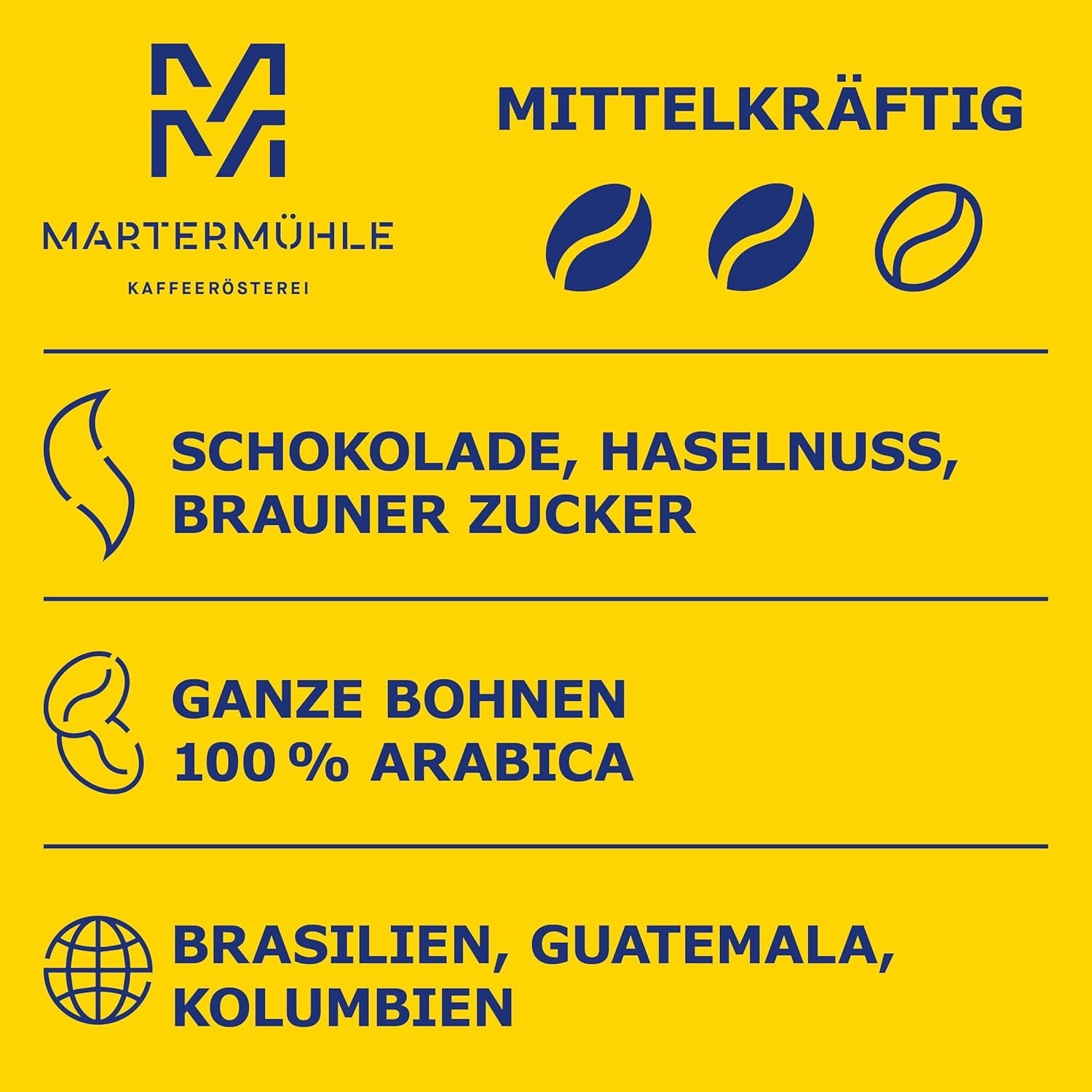 Martermühle Café Crème Kaffeebohnen 500g mittelkräftig I Arabica I Příchutě: Brauner Zucker, Haselnuss, Schokolade I Ganze Kaffeebohnen schonend geröstet, säurearm