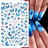 JMEOWIO Nagelsticker Schmetterling 8 Blätter Nagelaufkleber Selbtklebend Blau Schwarz Gold Schmetterling Nail Art Dekoration Nagel Design Zubehör