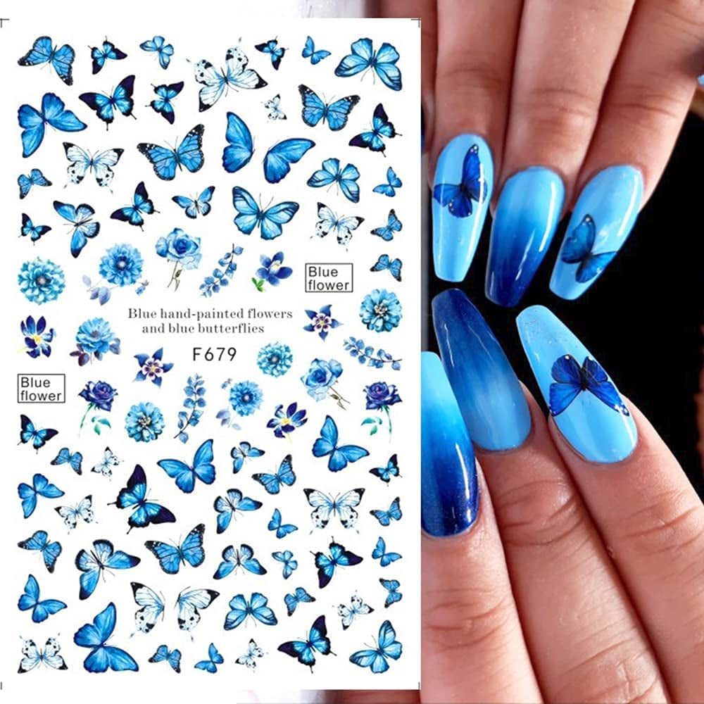 JMEOWIO Nagelsticker Schmetterling 8 Blätter Nagelaufkleber Selbtklebend Blau Schwarz Gold Schmetterling Nail Art Dekoration Nagel Design Zubehör