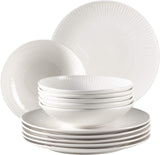 MÄSER 931461 Dalia Dinner service pro 6 z vysoce kvalitního hotelového porcelánu, bílá, 12dílná talířová sada ve vintage designu, odolný porcelán