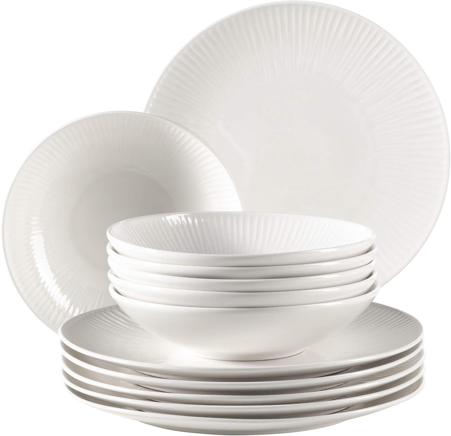 MÄSER 931461 Dalia Dinner service pro 6 z vysoce kvalitního hotelového porcelánu, bílá, 12dílná talířová sada ve vintage designu, odolný porcelán