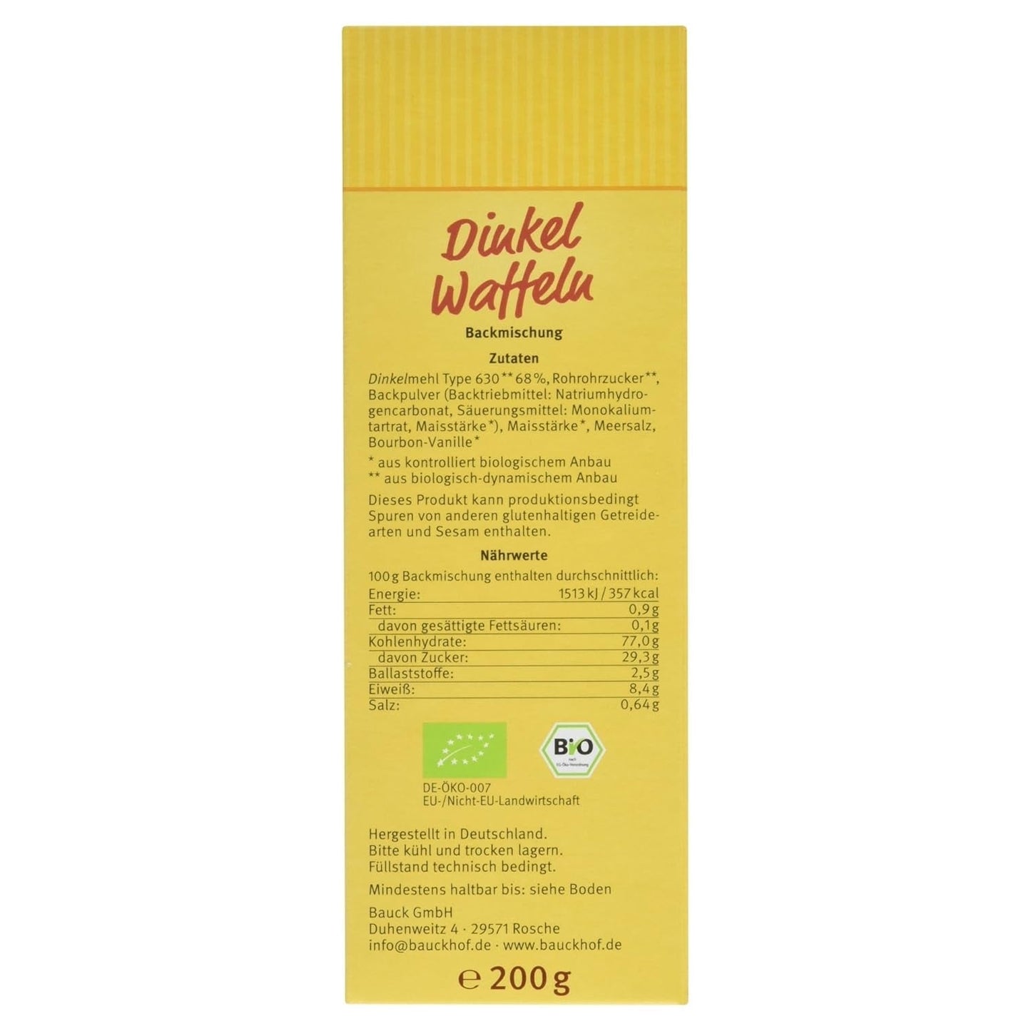 Demeter Bauck Hof Bio Dinkel Wafflen, 200 g Směs na pečení a vaření Naty Shop