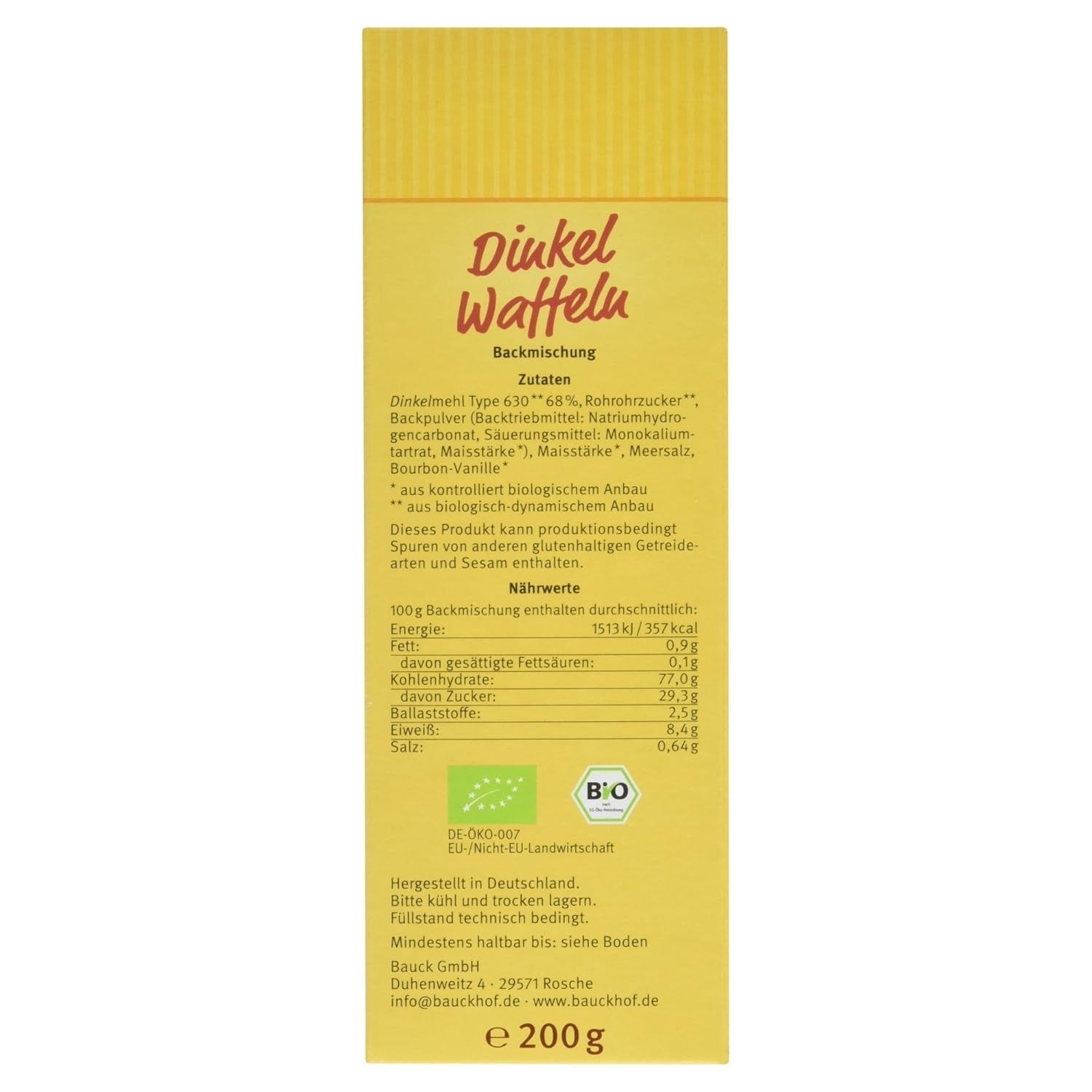 Demeter Bauck Hof Bio Dinkel Wafflen, 200 g Směs na pečení a vaření Naty Shop