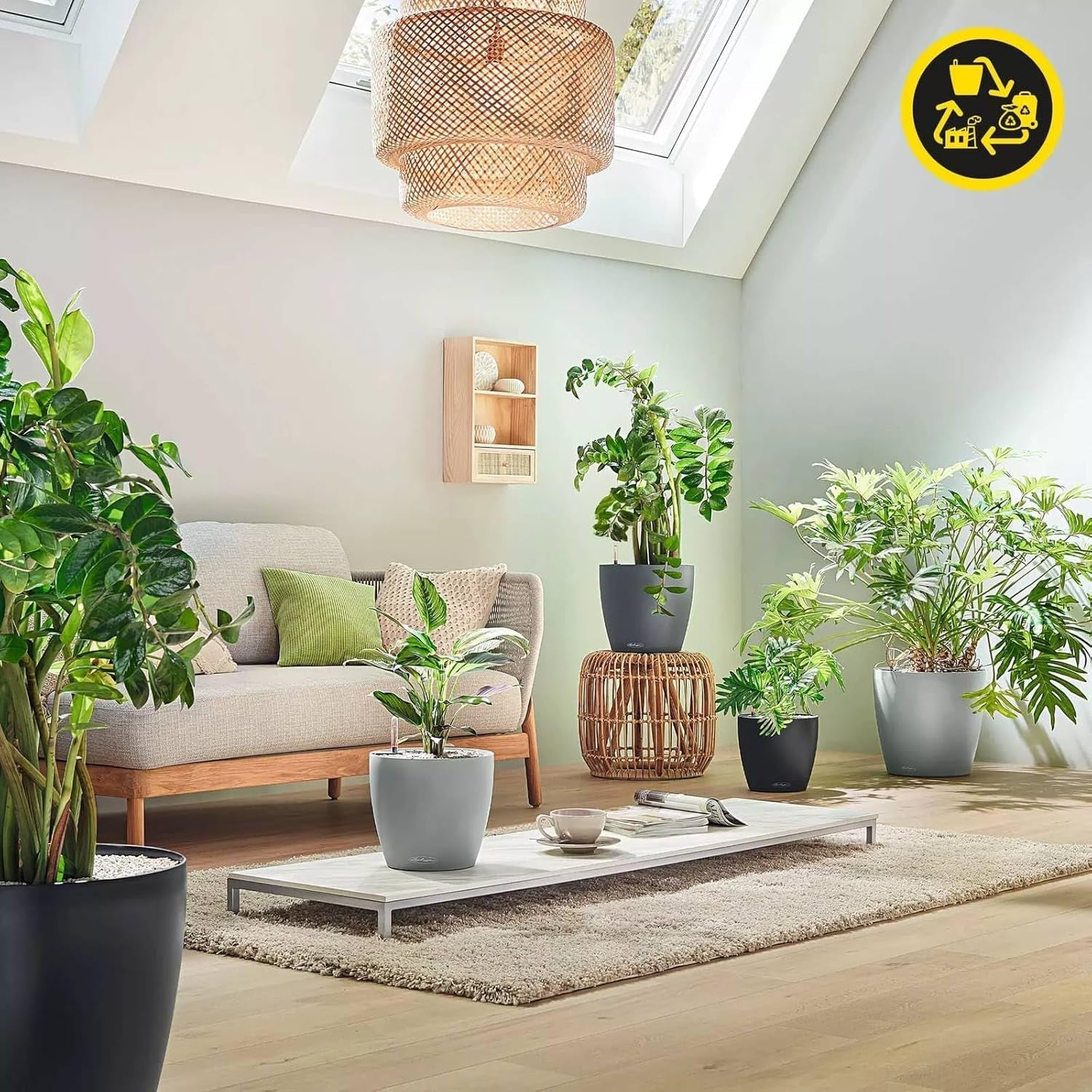 Květináč LECHUZA Classico Color ECO 60 Tmavě šedá | Květináč se zavlažovacím systémem a ukazatelem hladiny vody | Vyrobeno ze 100% recyklovaného plastu | Matný povrch | Ø 60 x 55,5 cm | 18955