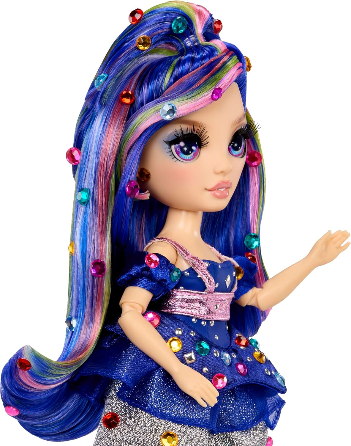 Rainbow High Be Dazzling - Genevieve Bleue - 28 cm modrá módní panenka s nástrojem na zdobení, třpytivými drahokamy a stylingovými doplňky