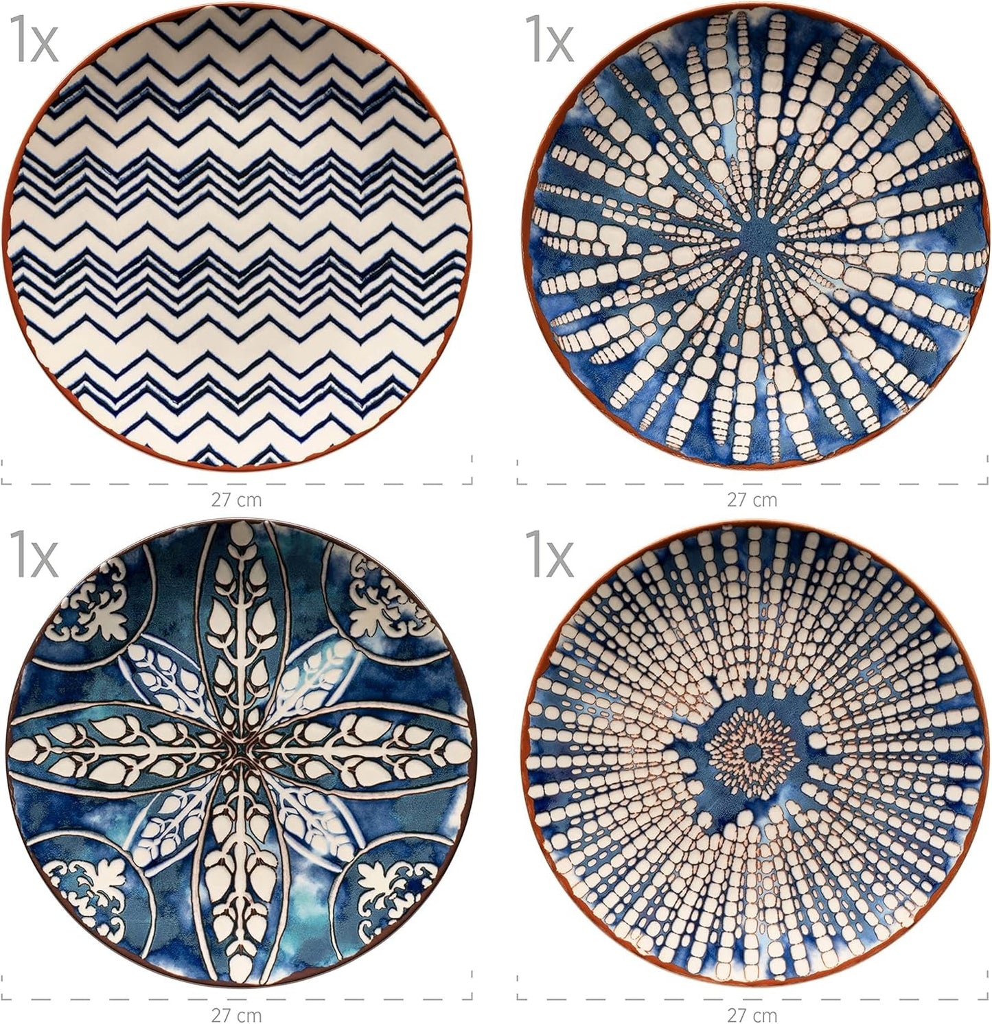 MÄSER 934017 Iberico Blue Jídelní set pro 4 osoby, 12dílný, maurský styl, různé vintage vzory v bílé a modré, keramika