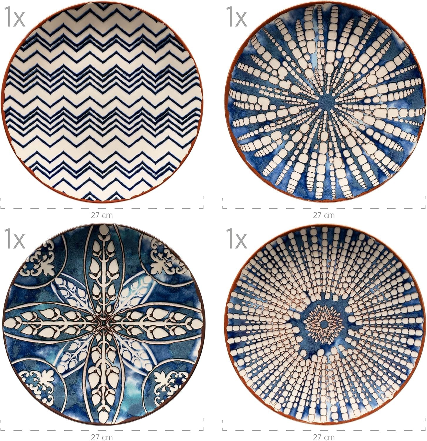 MÄSER 934017 Iberico Blue Jídelní set pro 4 osoby, 12dílný, maurský styl, různé vintage vzory v bílé a modré, keramika