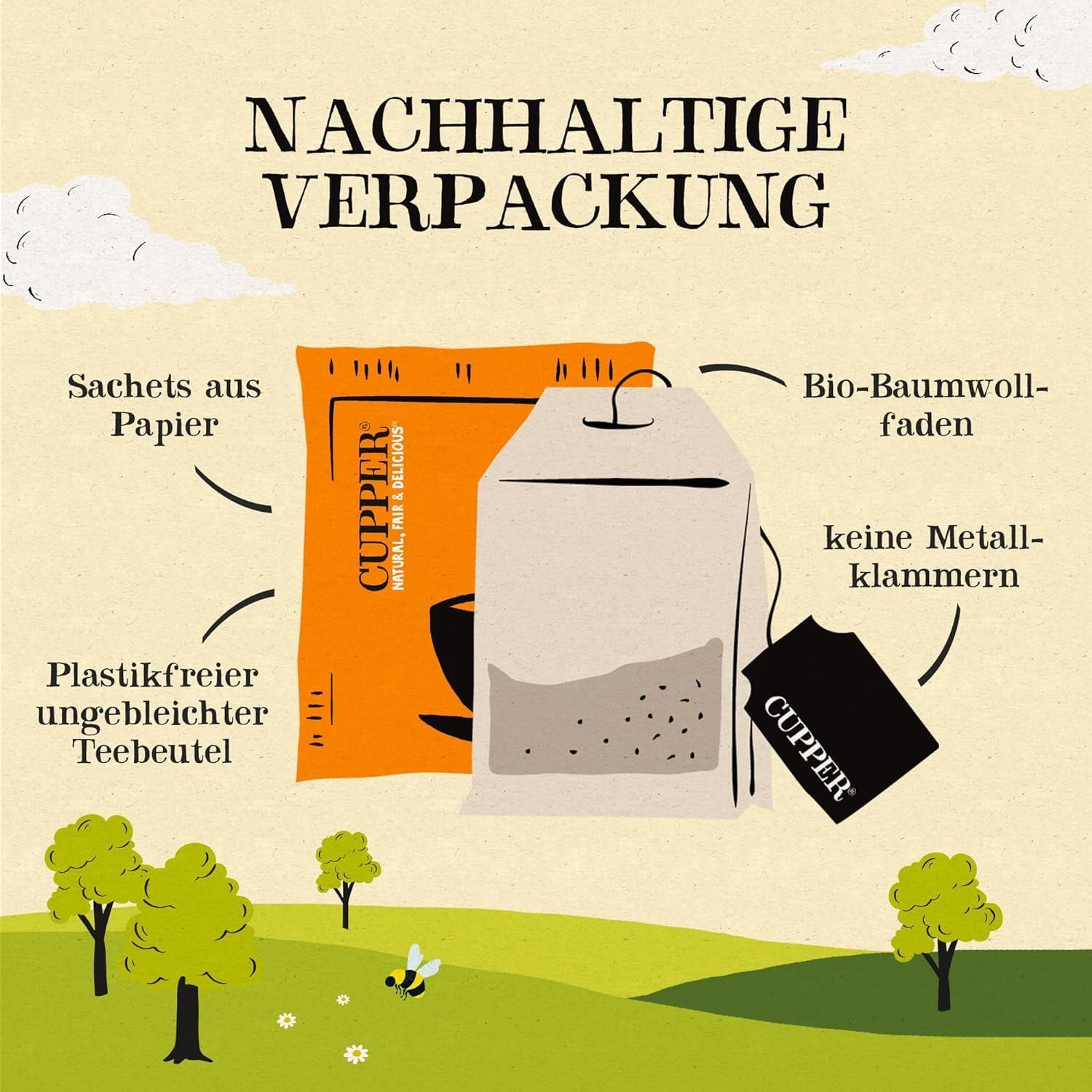 CUPPER Organický ovocný čaj "Pomerančový a citronový nálev", 20 nebělených čajových sáčků, organický, fair trade