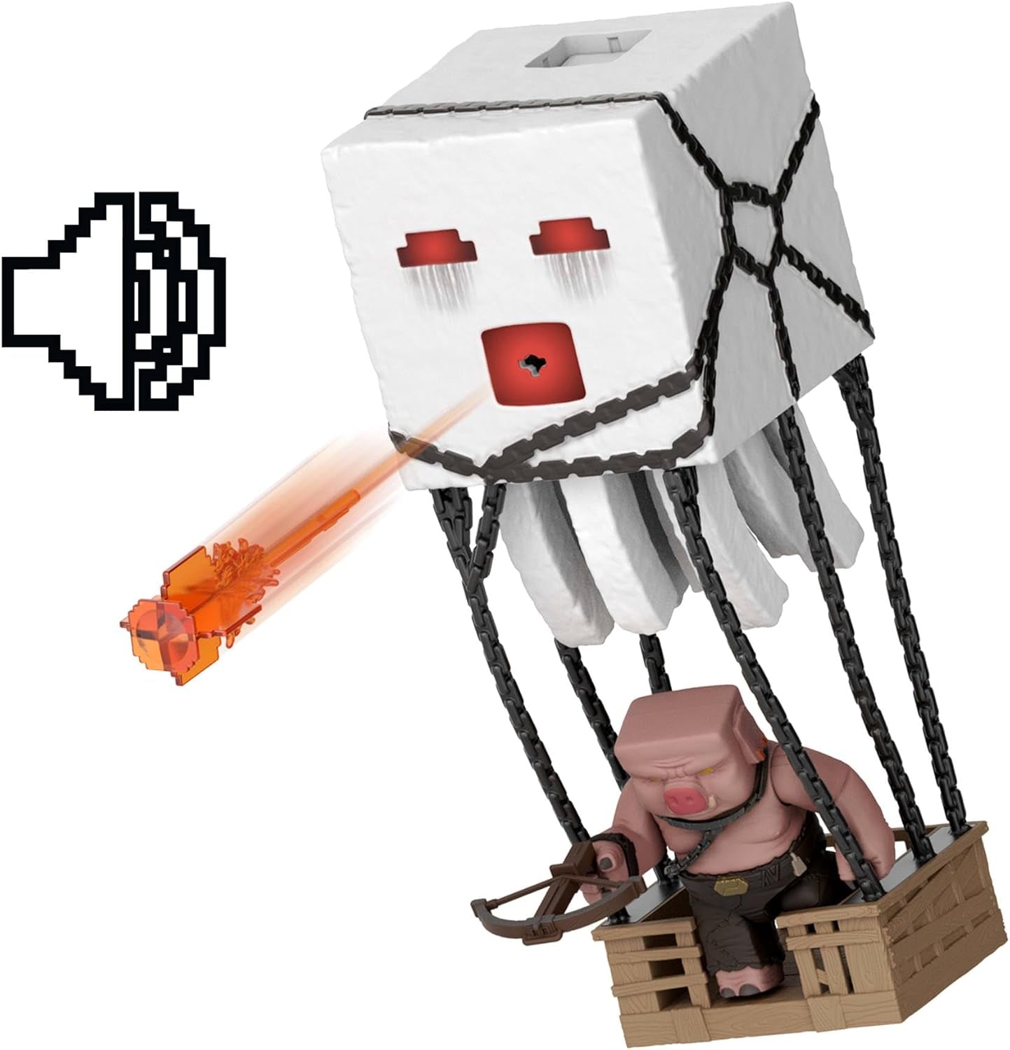 Sada akčních figurek Mattel Minecraft, Ghast s ohnivým útokem, světla, hluk, startér a projektil, prasečí válečník, inspirováno filmem, JFB69 Akční figurky Naty Shop