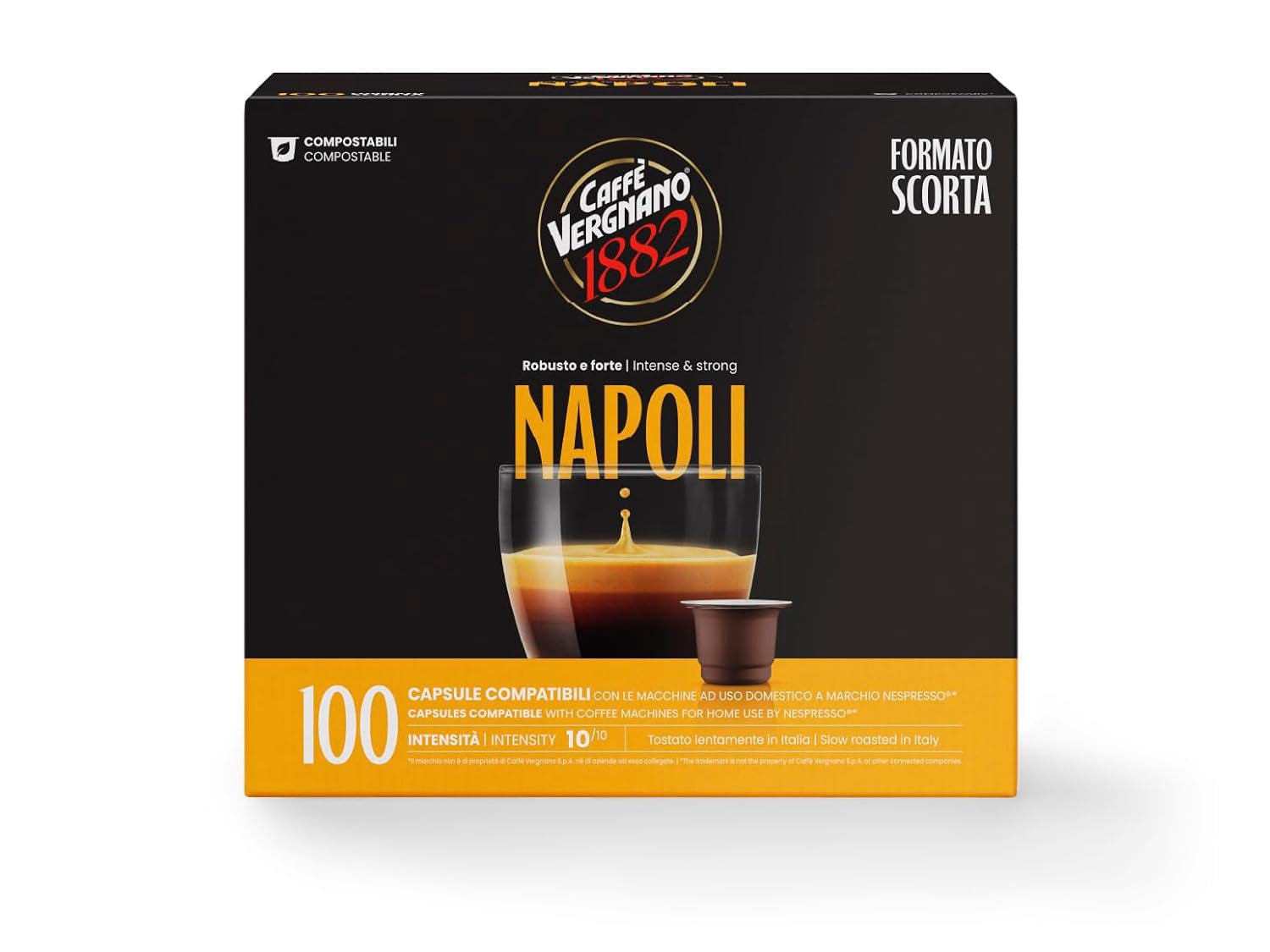 Caffè Vergnano 1882 – Èspressokompostierbare Kaffeekapseln, Compatible Mit Nespresso, Napoli – Packung Enthält 100 Kapseln