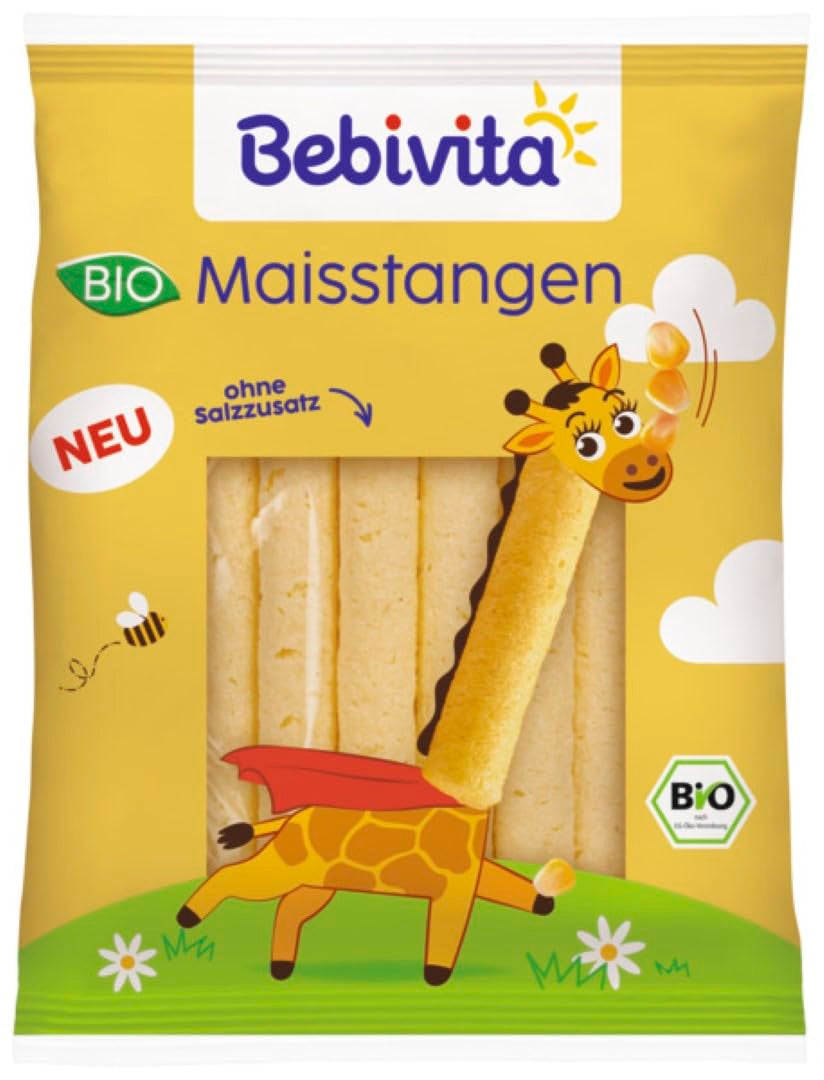 Bio kukuřičné tyčinky (9 x 40 g), bez přidané soli, bez přidaného cukru, bez lepku, ideální pro svačiny a jídlo s sebou