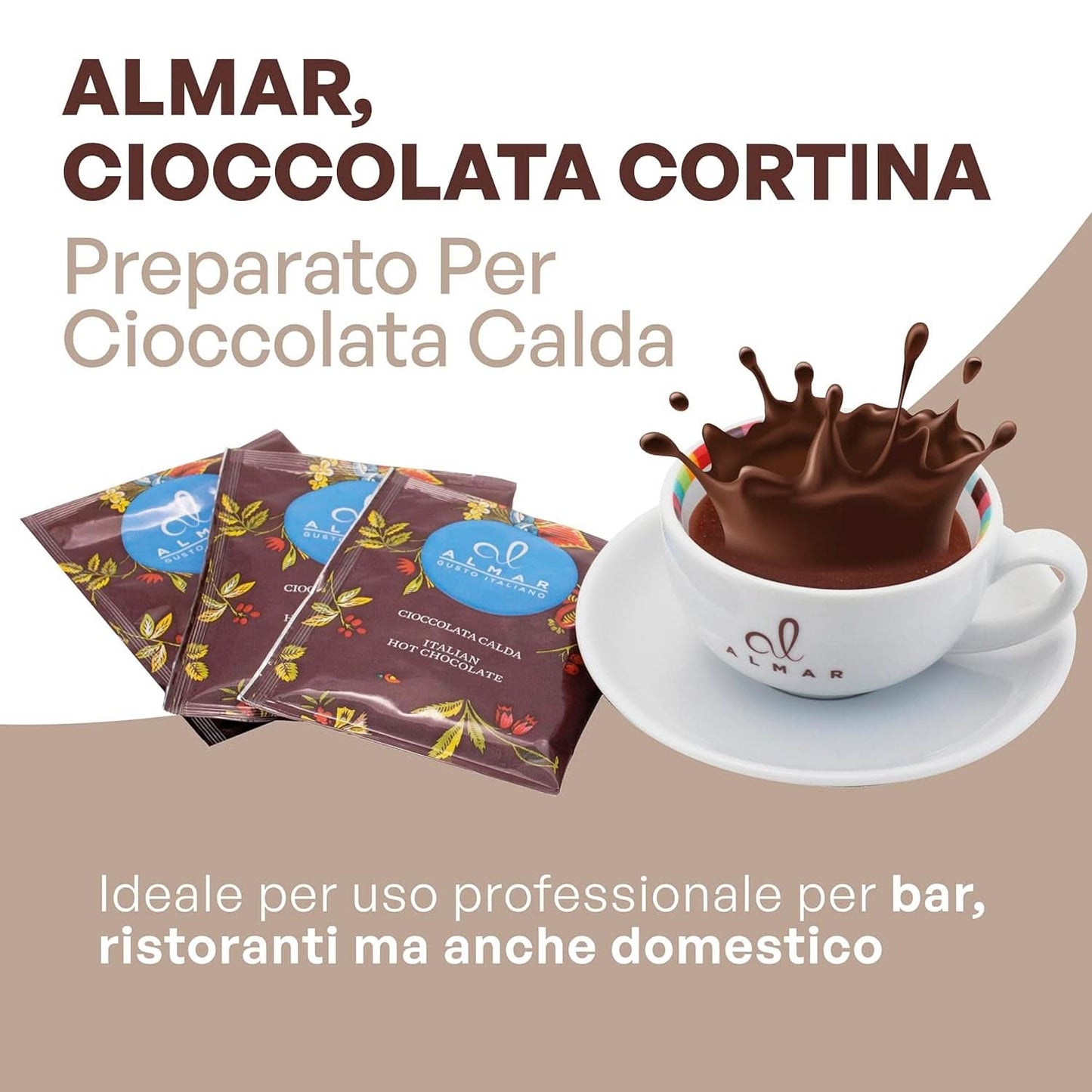 Italská horká čokoláda Cortina TART BITTER CHOCOLATE, 15 sáčků X 30 gramů kakaa a horké čokolády Naty Shop