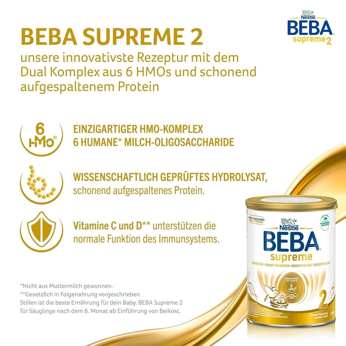 BEBA SUPREME 2 Pokračovací mléko po 6 měsících, pouze laktóza, bez palmového oleje, balení 6 ks (6 x 800 g) Naty Shop