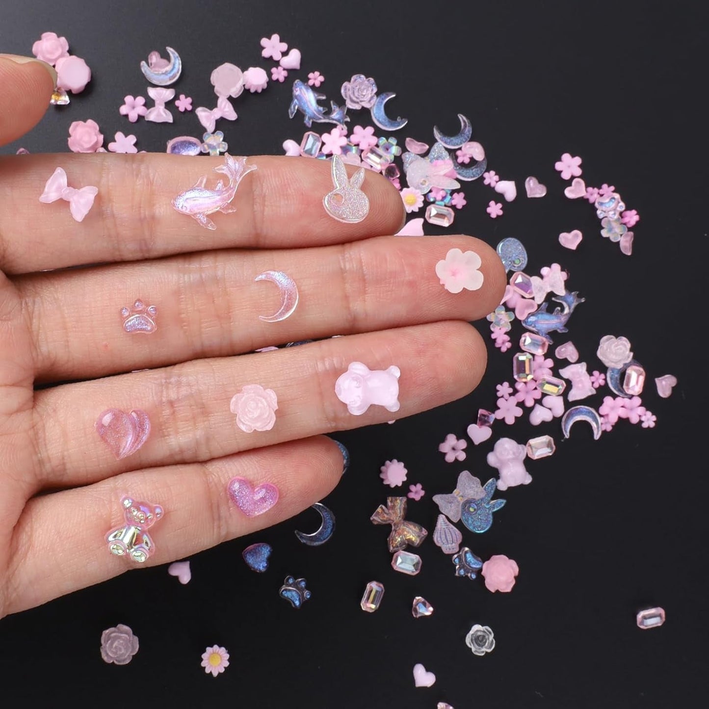 100ks Mašle na nehty Y2K 3D Pryskyřice Kamélie Květinové přívěsky na nehty Kawaii Kamínky zdobení nehtů, vzory, doplňky pro kutily (růžové)