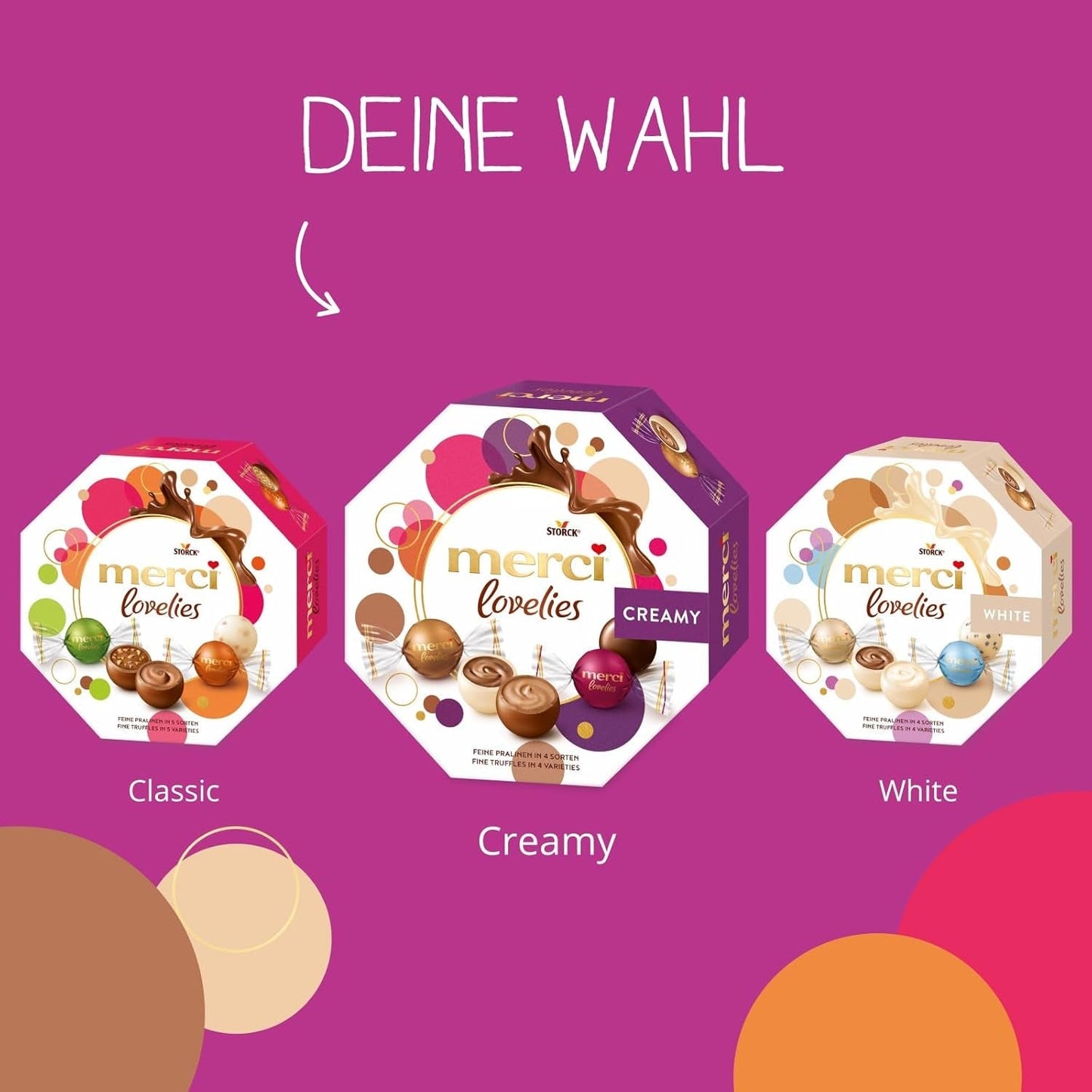 Merci Lovelies Creamy – 185 gramů – Pralinková směs s čokoládovými specialitami plněnými Naty Shop