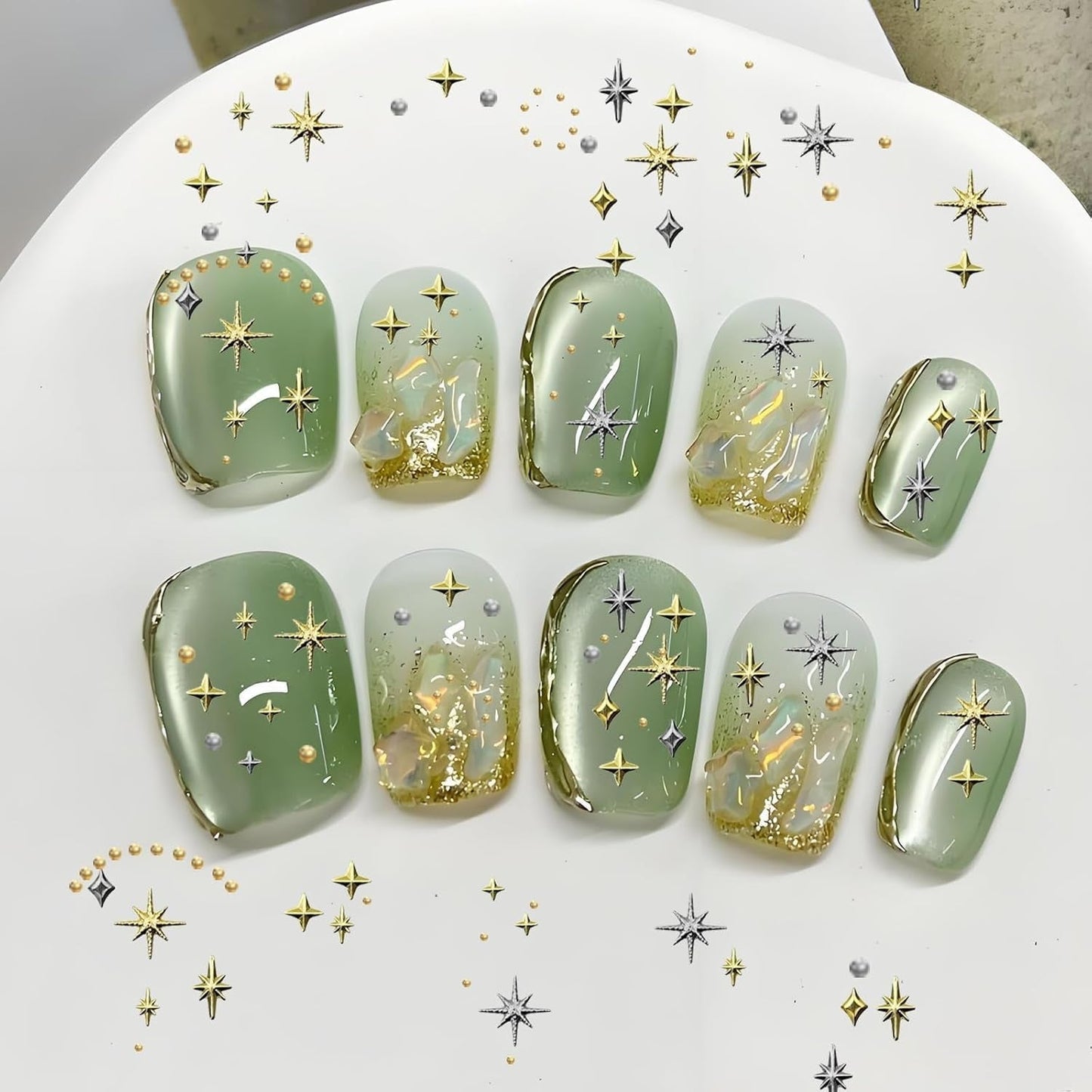 3400 Stück Goldene Und Silberne Sternperlen, Goldene Nagelanhänger, Zubehör Für Nagelschmuck, Schöne Sternnagelanhänger Für Nägel, Nail Art Rhinestones