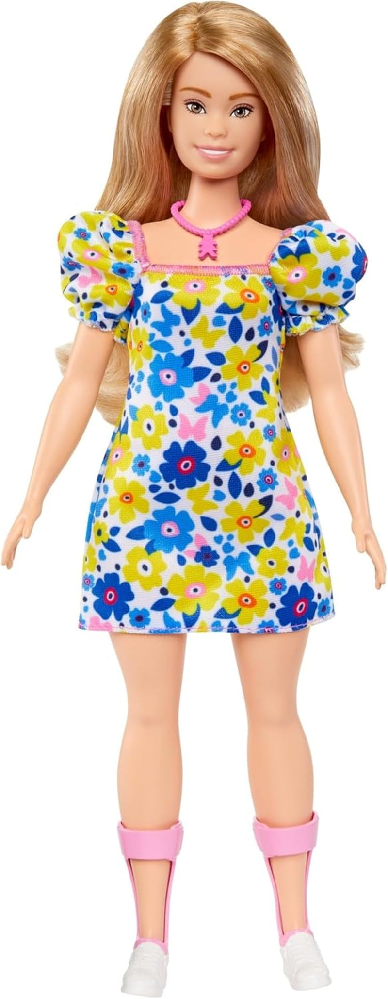 Barbie Fashionistas - vyvinuté ve spolupráci s National Down Syndrome Society, blond vlasy a trendy outfit s květinovými šaty a bílými teniskami, pro děti od 3 let, HJT05 Naty Shop Dolls