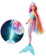 Steffi Love Magic Rainbow Mermaid, Mořská panenka s funkcí Magic Rainbow Light a extra dlouhými vlasy, 39 cm, věk 3+