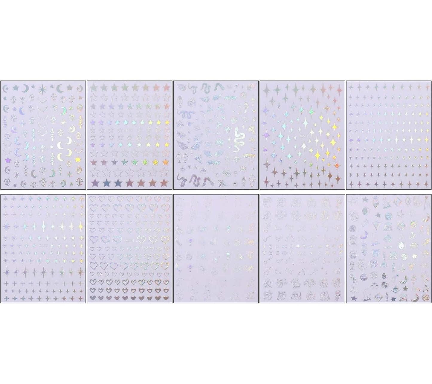 JMEOWIO Nálepka na nehty Mond Stern Schlange 10 Blatt Nálepka na nehty Selbtklebend Nagelaufkleber Aurora Dekoration Nageldesign Zubehör