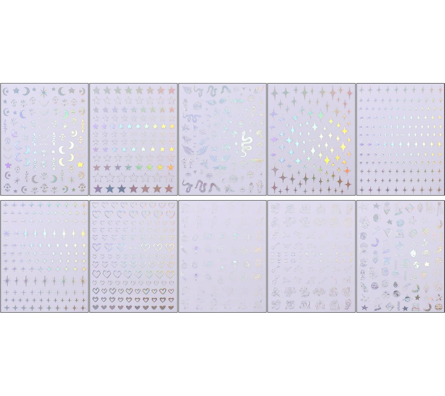 JMEOWIO Nálepka na nehty Mond Stern Schlange 10 Blatt Nálepka na nehty Selbtklebend Nagelaufkleber Aurora Dekoration Nageldesign Zubehör